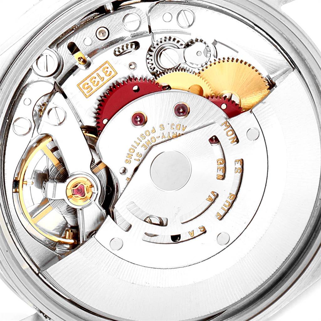 The image shows the internal movement mechanism of a Rolex Date 15200 Men's Stainless Steel Blue Dial 15200 Men's Stainless Steel Blue Dial model watch from a back angle.