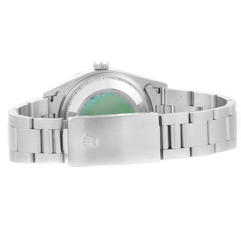 The image shows the back and clasp of the Rolex Date 15210 Men's Stainless Steel Blue Dial 15210 Men's Stainless Steel Blue Dial watch.