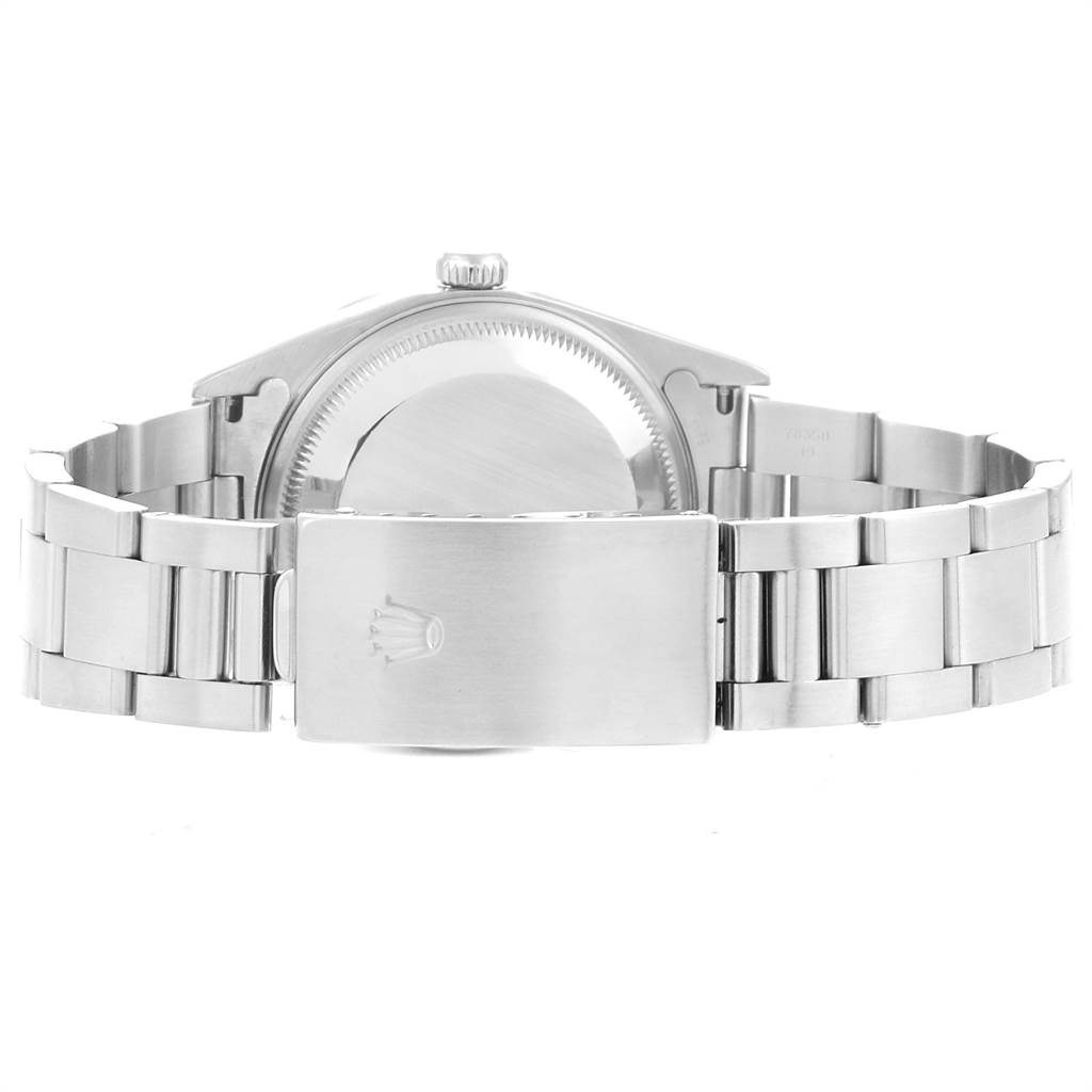 This image shows the back view and bracelet of a Rolex Date 15210 Men's Stainless Steel White Dial 15210 Men's Stainless Steel White Dial model watch.