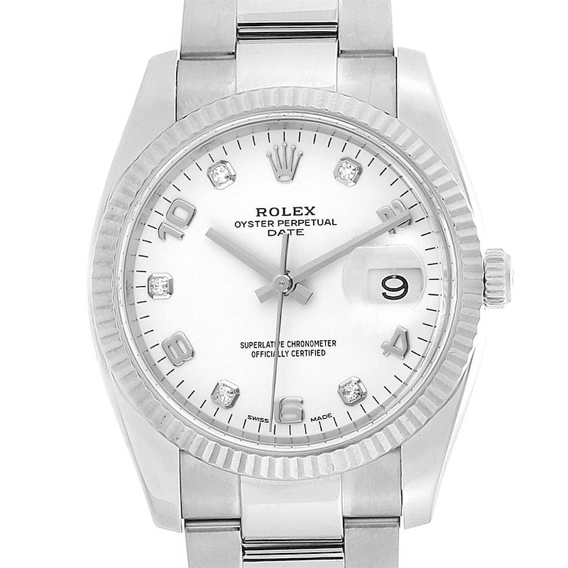 Rolex Date 36 Steel White Gold Diamond Dial Steel Mens Watch 115234 SwissWatchExpo