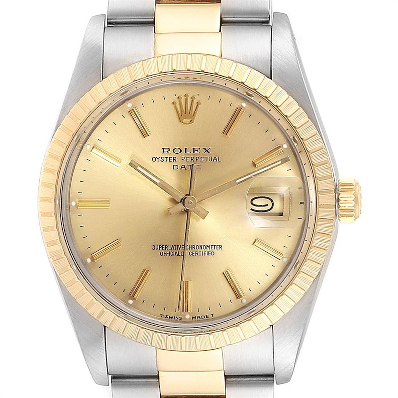 Rolex Date Mens Steel Yellow Gold Oyster Bracelet Mens Watch 15053 SwissWatchExpo