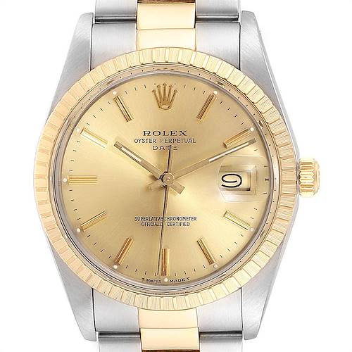 Photo of Rolex Date Mens Steel Yellow Gold Oyster Bracelet Mens Watch 15053