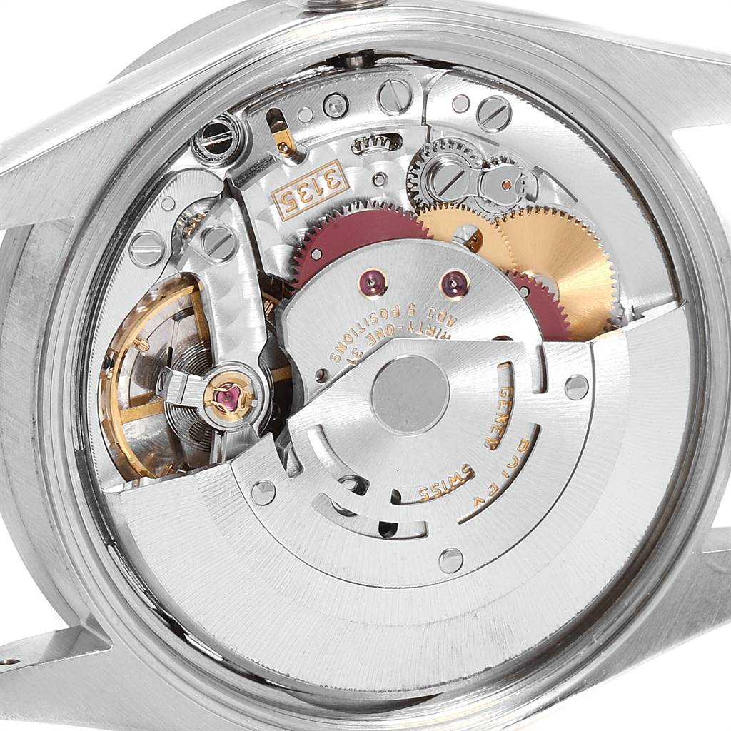The image shows the internal mechanical movement of a Rolex Date 15210 Men's Stainless Steel Silver Dial 15210 Men's Stainless Steel Silver Dial model watch, viewed from the back.