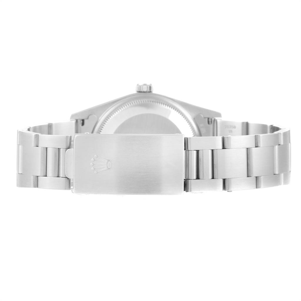 This image shows the back and bracelet of a Rolex Date 15210 Men's Stainless Steel Silver Dial 15210 Men's Stainless Steel Silver Dial model watch, with the clasp prominently displayed.