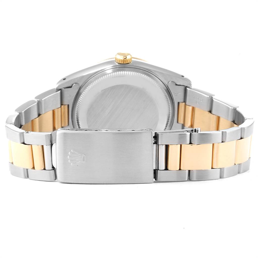 The image shows the back and clasp of the bracelet of a Rolex Date 15223 Men's Steel and Gold (two tone) Silver Dial 15223 Men's Steel and Gold (two tone) Silver Dial model watch.