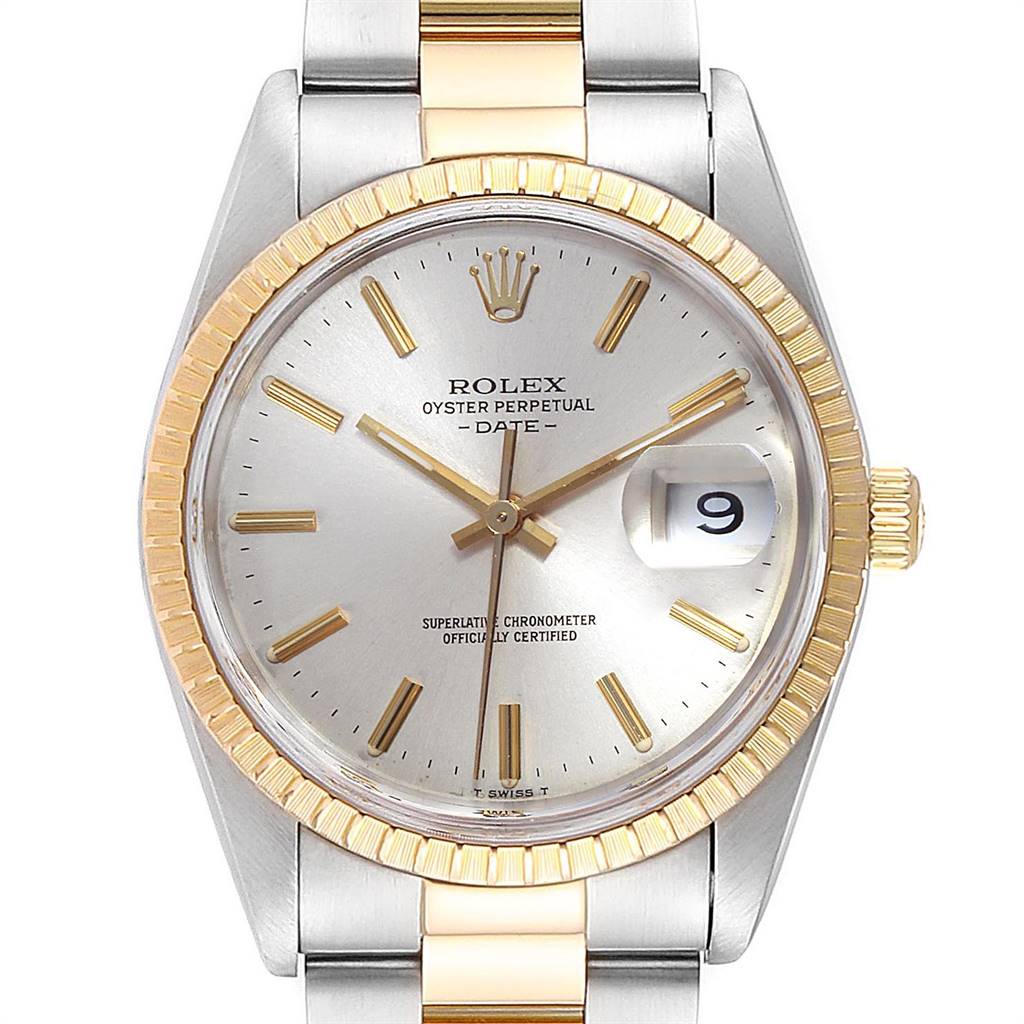 Rolex Date Mens Steel 18k Yellow Gold Silver Dial Mens Watch 15223 ...