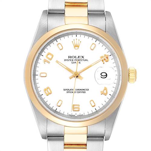 Photo of Rolex Date Steel Yellow Gold White Dial Mens Watch 15203 Box
