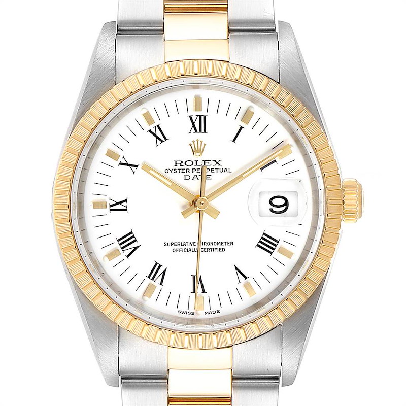 Rolex Date Mens Steel Yellow Gold White Dial Mens Watch 15223 Box Papers SwissWatchExpo