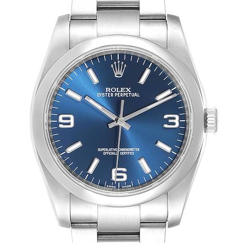 Photo of Rolex Oyster Perpetual Blue Dial Domed Bezel Mens Watch 116000