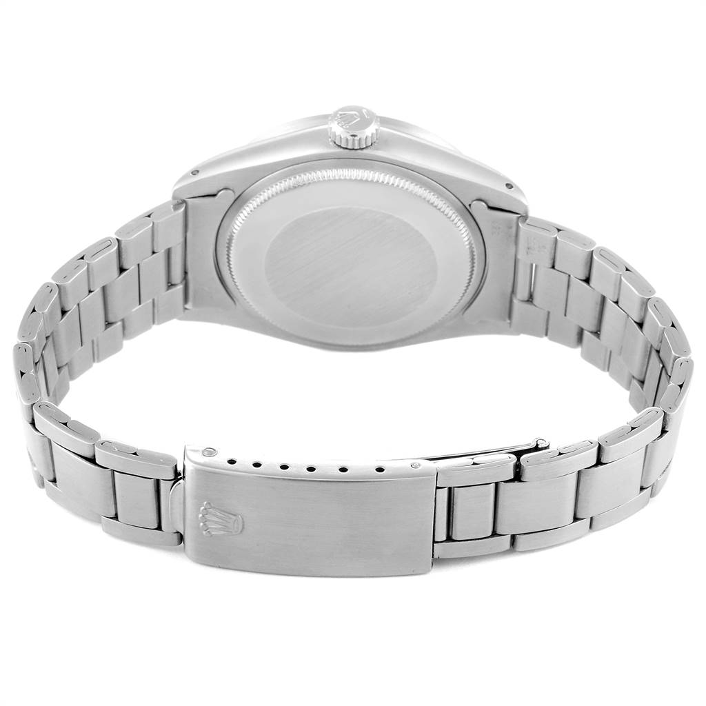The image shows the back case and metal bracelet of the Rolex Date 1501 Men's Stainless Steel Silver Dial 1501 Men's Stainless Steel Silver Dial model watch.