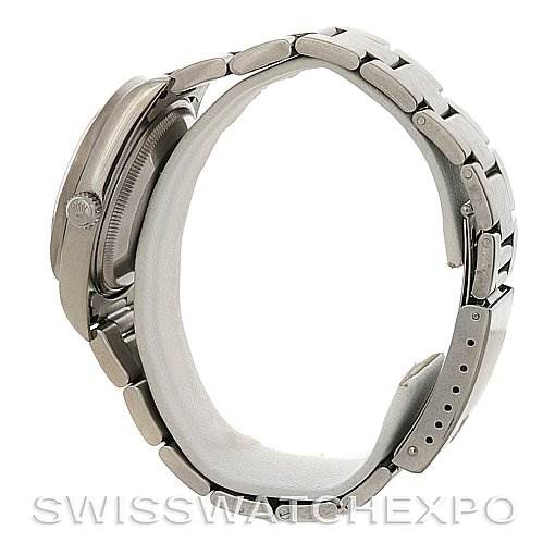 The image shows a side profile of the Rolex Date 15210 Men's Stainless Steel Blue Dial 15210 Men's Stainless Steel Blue Dial model watch, highlighting the bracelet, case, and crown.