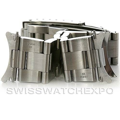 The image shows a close-up angle of a Rolex Date 15210 Men's Stainless Steel Blue Dial 15210 Men's Stainless Steel Blue Dial model watch bracelet, focusing on its links and end pieces.