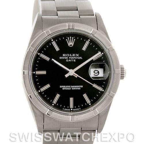 Photo of Rolex Date Mens Steel Black Index Dial Watch 15210