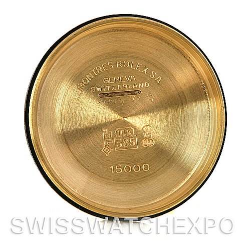 This image shows the inside of the case back for a Rolex Date 15037 Men's Yellow Gold Champagne Dial 15037 Men's Yellow Gold Champagne Dial model watch.