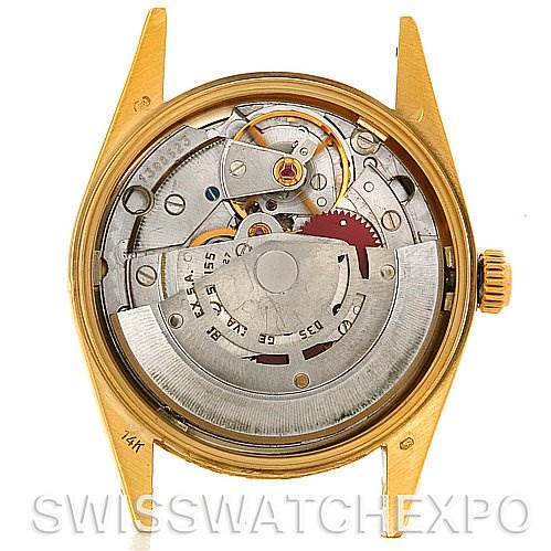 This image shows the internal movement of a Rolex Date 15037 Men's Yellow Gold Champagne Dial 15037 Men's Yellow Gold Champagne Dial model watch with its back case removed.
