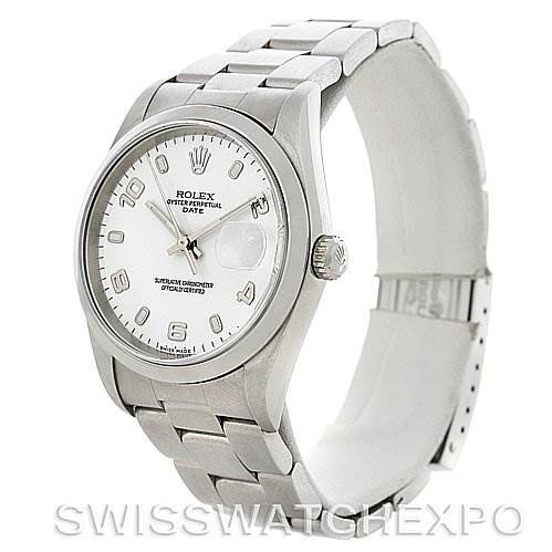 Rolex Date Mens Steel White Arabic Dial Watch 15200 SwissWatchExpo