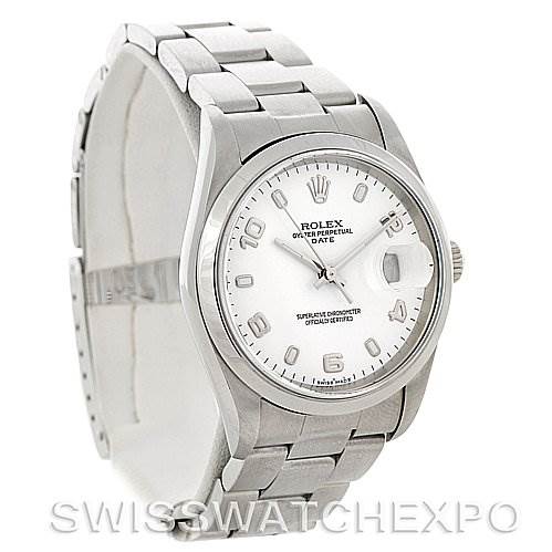 This image shows a front and side view of a Rolex Date 15200 Men's Stainless Steel White Dial 15200 Men's Stainless Steel White Dial model watch, displaying the dial, bezel, and bracelet prominently.