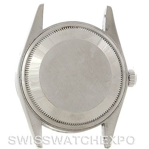This image shows the back view of the watch case of a Rolex Date 15200 Men's Stainless Steel White Dial 15200 Men's Stainless Steel White Dial model, without the strap or dial.