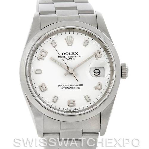 Photo of Rolex Date Mens Steel White Arabic Dial Watch 15200
