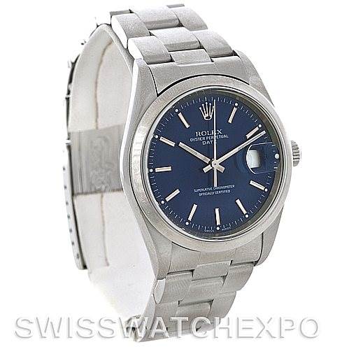The image shows a Rolex Date 15200 Men's Stainless Steel Blue Dial 15200 Men's Stainless Steel Blue Dial model watch at a three-quarter angle, highlighting the face, bezel, and bracelet.