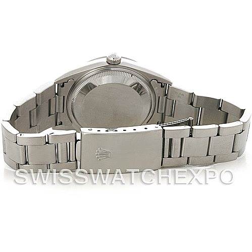 This image shows the back view of the Rolex Date 15200 Men's Stainless Steel Blue Dial 15200 Men's Stainless Steel Blue Dial model watch, highlighting the bracelet and clasp.