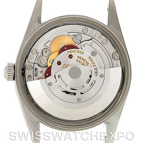 This image shows the back view of a Rolex Date 15200 Men's Stainless Steel Blue Dial 15200 Men's Stainless Steel Blue Dial model, highlighting its internal movement components.