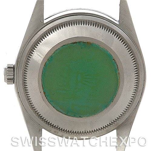 The image shows the back case of a Rolex Date 15200 Men's Stainless Steel Blue Dial 15200 Men's Stainless Steel Blue Dial model watch viewed from a straight-on angle.