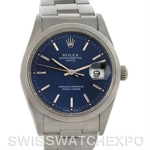 Photo of Rolex Date Mens Steel Blue Dial Watch 15200