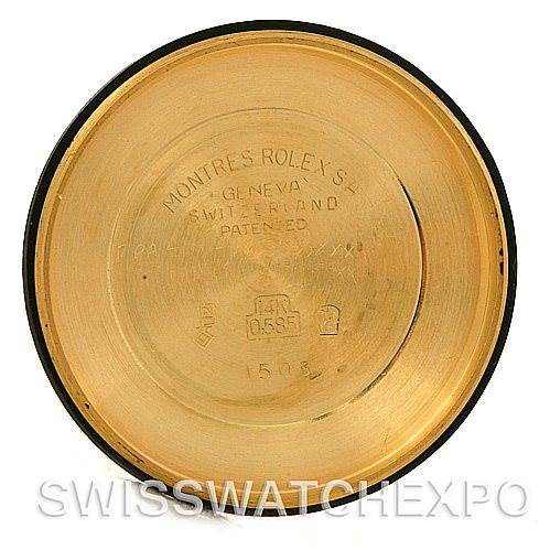 This is the case back interior of a Rolex Date 1503 Men
s Yellow Gold Black Dial 1503 Men
s Yellow Gold Black Dial model watch.