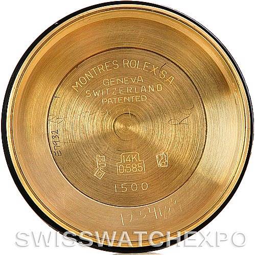 This image shows the inner case back of a Rolex Date 1503 Men's Yellow Gold Silver Dial 1503 Men's Yellow Gold Silver Dial model.