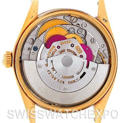 The image shows the internal mechanics from the back of a Rolex Date 1503 Men's Yellow Gold Silver Dial 1503 Men's Yellow Gold Silver Dial model watch.