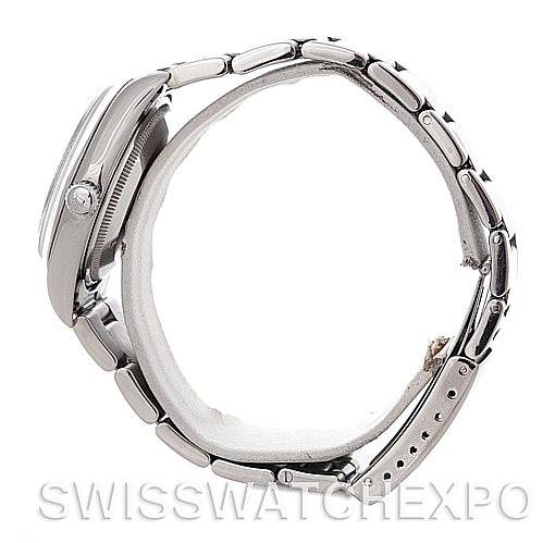 The image shows the Rolex Date 15200 Men's Stainless Steel Blue Dial 15200 Men's Stainless Steel Blue Dial model watch from a side angle, highlighting the profile, crown, and bracelet.