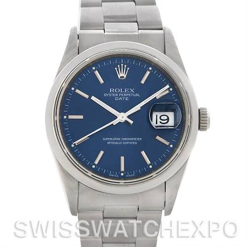 Photo of Rolex Date Mens Steel Blue Dial Watch 15200
