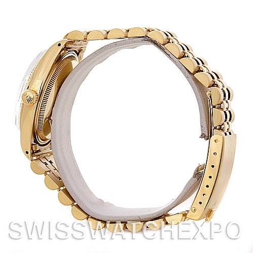 This image shows a side view of the Rolex Date 1503 Men's Yellow Gold Silver Dial 1503 Men's Yellow Gold Silver Dial model watch, highlighting the case and bracelet.