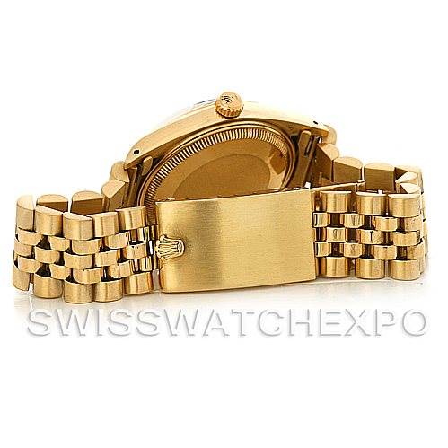 This image shows the back case and clasp of a Rolex Date 1503 Men's Yellow Gold Silver Dial 1503 Men's Yellow Gold Silver Dial model watch from a rear angle.