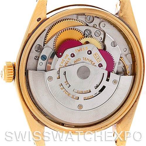 The image shows the movement mechanism of a Rolex Date 1503 Men's Yellow Gold Champagne Dial 1503 Men's Yellow Gold Champagne Dial model watch with the case back removed.
