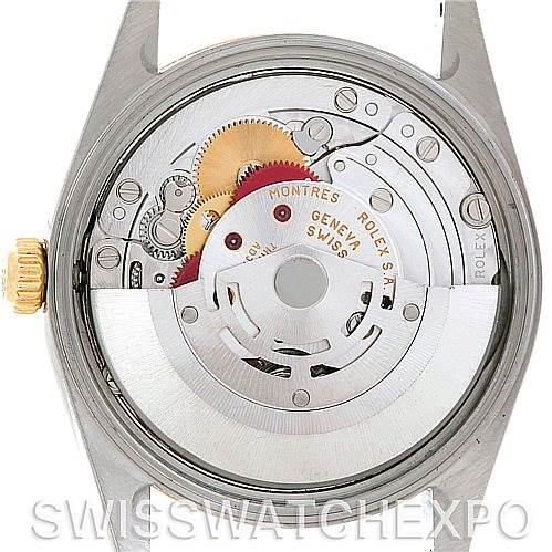 This image shows the internal movement mechanism of a Rolex Date 15223 Men's Steel and Gold (two tone) Champagne Dial 15223 Men's Steel and Gold (two tone) Champagne Dial model watch from an overhead angle.