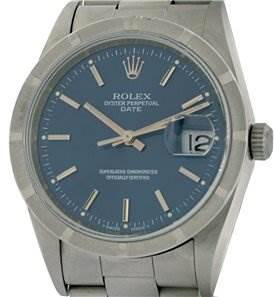 Photo of Rolex Mens Ss Oyster Perpetual Date Blue Stick 15210