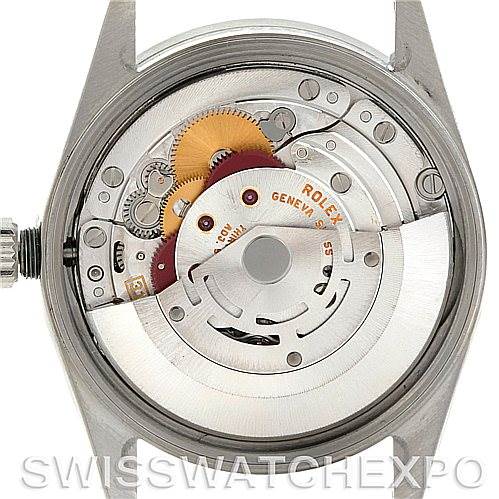 The image shows the back of the Rolex Date 15210 Men's Stainless Steel Silver Dial 15210 Men's Stainless Steel Silver Dial model, highlighting its movement and internal components.