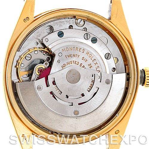 The image shows the inner mechanism of a Rolex Date 1503 Men's Yellow Gold Champagne Dial 1503 Men's Yellow Gold Champagne Dial model watch, viewed from the back with the case removed.