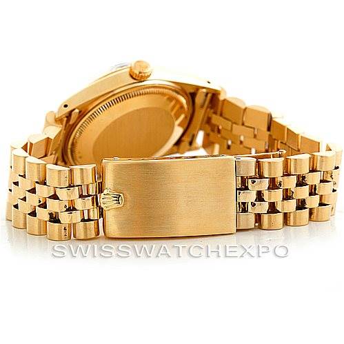 The image shows the case back, crown, and bracelet clasp of a Rolex Date 15037 Men's Yellow Gold Black Dial 15037 Men's Yellow Gold Black Dial model watch from a rear angle.