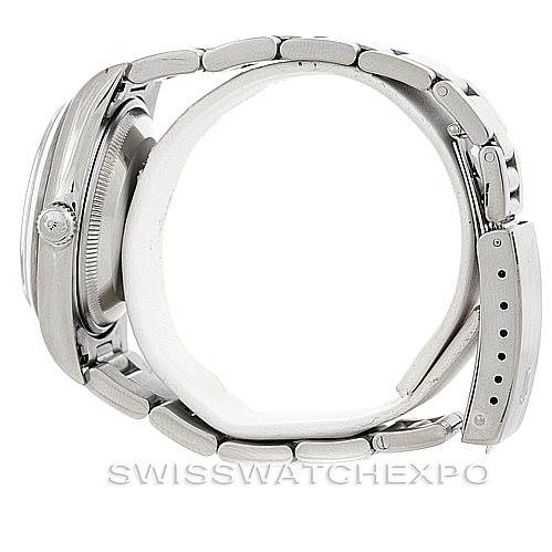 Side view of a Rolex Date 15200 Men's Stainless Steel Black Dial 15200 Men's Stainless Steel Black Dial model watch highlighting the bracelet and crown.