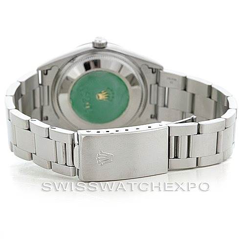 The image shows the back view of a Rolex Date 15200 Men's Stainless Steel Black Dial 15200 Men's Stainless Steel Black Dial model watch, highlighting its bracelet and case back.