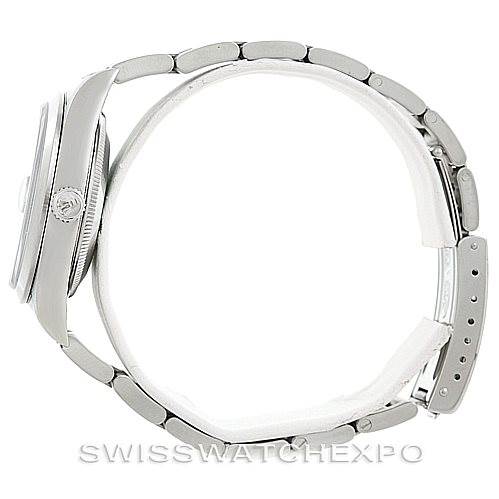 This Rolex Date 15200 Men's Stainless Steel Black Dial 15200 Men's Stainless Steel Black Dial model watch is shown in a side profile view, highlighting the case, crown, and bracelet.