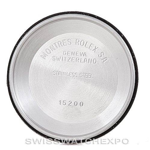 This image shows the inside of the case back of a Rolex Date 15223 Men's Steel and Gold (two tone) Champagne Dial 15223 Men's Steel and Gold (two tone) Champagne Dial model watch, with inscriptions detailing its origin and material.