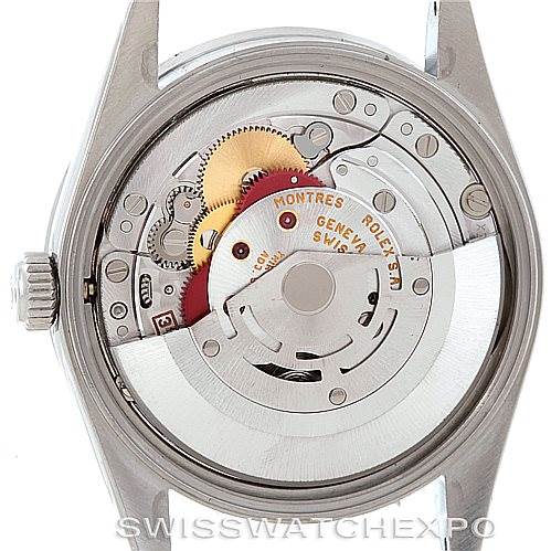 The image shows the inner mechanical movement of a Rolex Date 15210 Men's Stainless Steel Silver Dial 15210 Men's Stainless Steel Silver Dial model watch from a back angle.