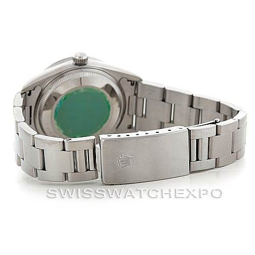 This image shows the back view of a Rolex Date 15210 Men's Stainless Steel Silver Dial 15210 Men's Stainless Steel Silver Dial model watch, highlighting its bracelet and clasp.