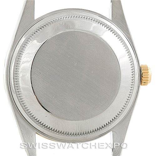 The image shows the case back and crown of a Rolex Date 15203 Men's Steel and Gold (two tone) White Dial 15203 Men's Steel and Gold (two tone) White Dial watch model from a rear angle.