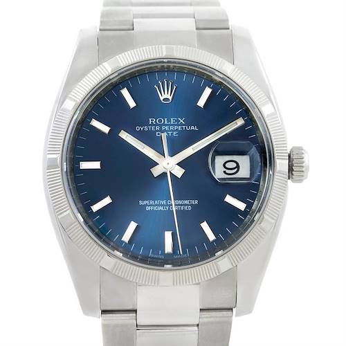 Photo of Rolex Date Mens Steel Blue Dial Watch 115210