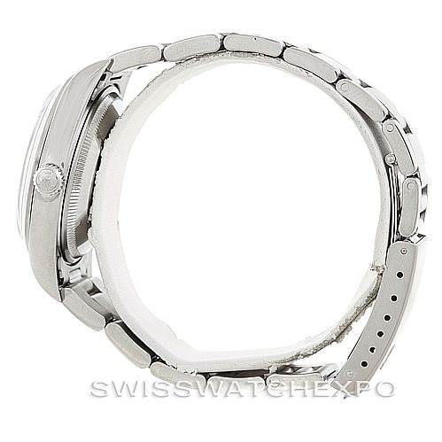 This image shows a side view of a Rolex Date 15200 Men's Stainless Steel Blue Dial 15200 Men's Stainless Steel Blue Dial model watch, focusing on the case, crown, bracelet, and clasp.